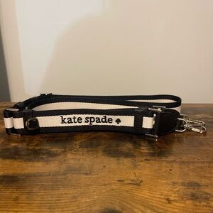 Kate Spade Logo Webbing Bag Strap Black White Canvas Leather Silver Adjustable